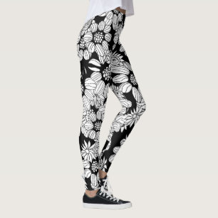 Legging Flores brancas em um fundo preto