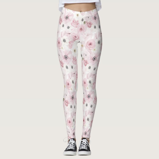 Legging Flores Brancas Rosa (Frente)