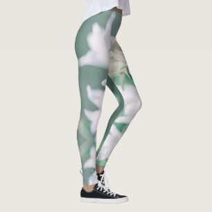 Legging Flores Brancas Verde Pastel Claro Sino