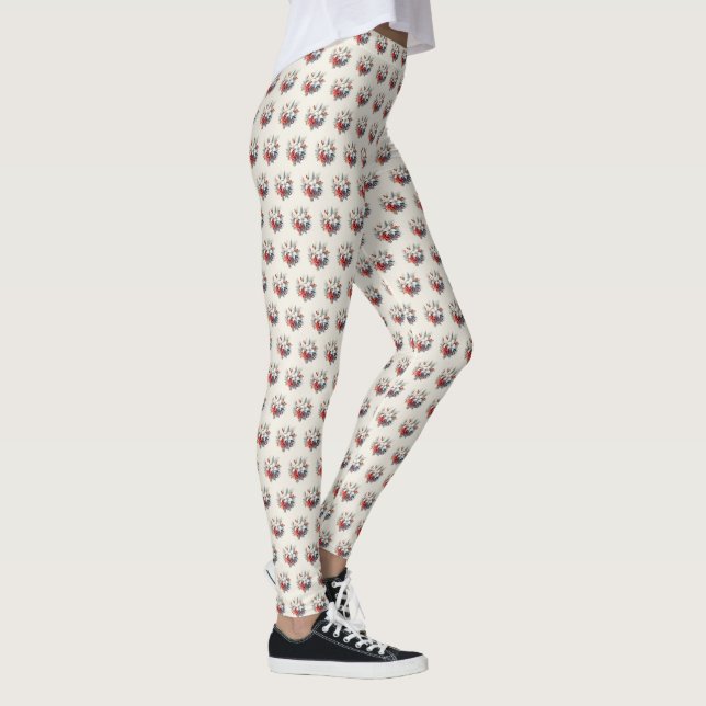 Legging Flores Brancas Vermelhas de Natal Feriados Elegant (Direita)