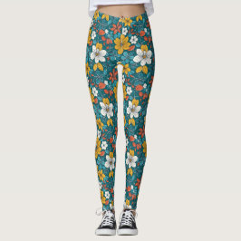 Legging Flores Brilhantes, Fundo Escuro