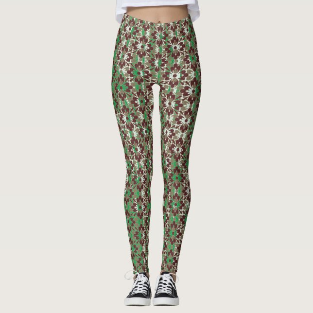 Legging Flores cinzas, Vermelhas e Verdes Padrão (Frente)