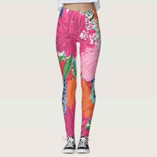 Legging Flores Coloridas bonito Pintadas À Mão