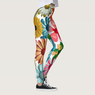 Legging Flores Coloridas de Hippie Daisy, Grande Bold Retr