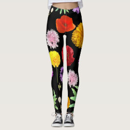Legging flores coloridas de verão em fundo preto
