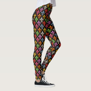 Legging Flores Coloridas e Negras Fleur-de-lis em Negrito