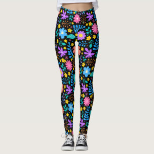 Legging Flores coloridas no padrão das estrelas espumantes