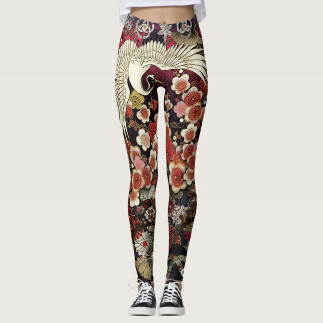 Legging Flores com crista do guindaste (Frente)