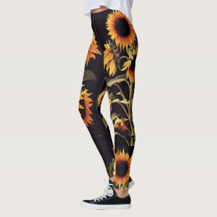 LEGGING FLORES COM FOLHAS VERDES EM PRETO