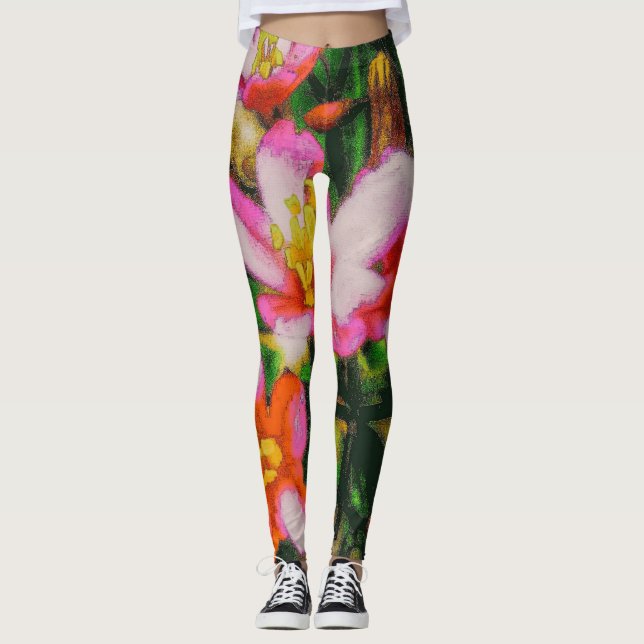 Legging Flores com Salpicos de Rosa (Frente)