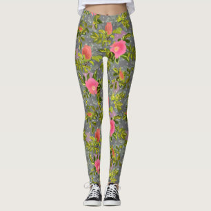 Legging Flores cor-de-água, cor-de-rosa, flores botânicas