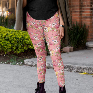 Legging Flores Cor-de-Rosa Água-Forte Floral Para Ela 