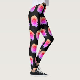 Legging Flores Cor-de-rosa Cor-de-rosa Laranja Preto