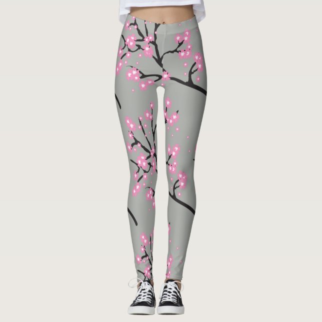 Legging Flores cor-de-rosa de cereja em filiais (Frente)