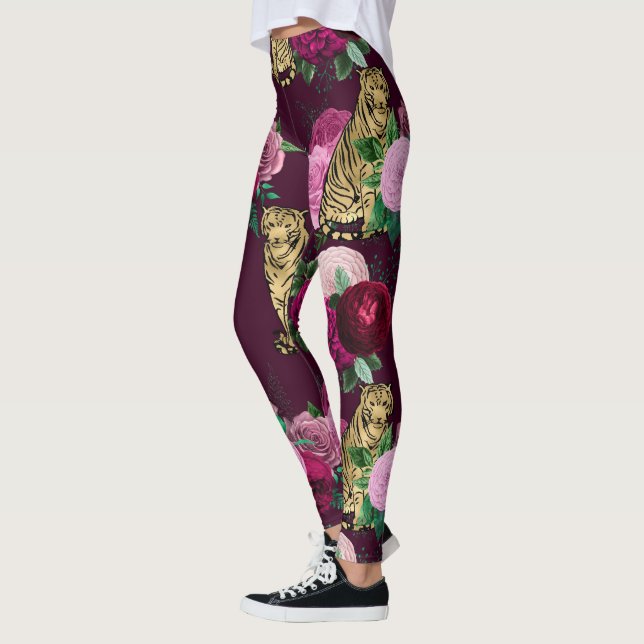Legging Flores cor-de-rosa e Dourado trabalho com Impressã (Esquerda)