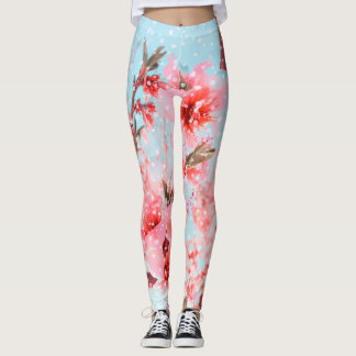 Legging Flores cor-de-rosa e pétalas voando (ou neve?)