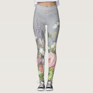 Legging Flores cor-de-rosa florais pintadas da peônia da