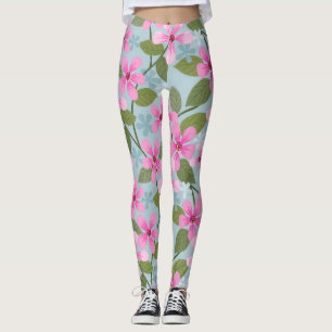 Legging flores cor-de-rosa pintas leggens azuis