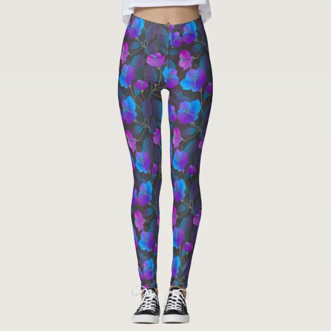 Legging Flores Cor-de-Rosa Púrpura Elegante (Frente)