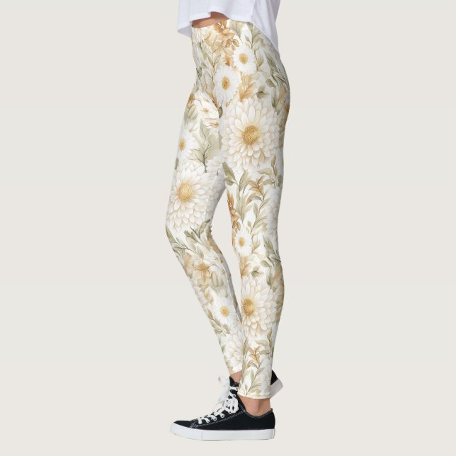 Legging Flores Country Branco Dourado Creme (Esquerda)