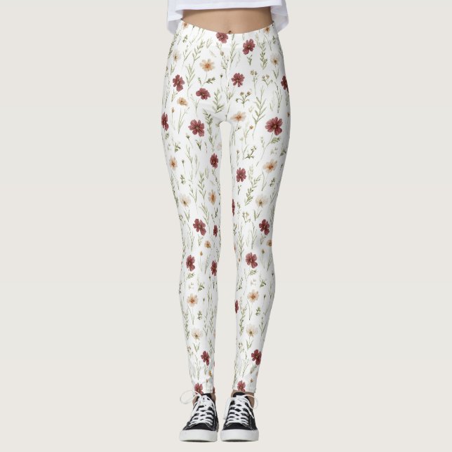 Legging Flores Creme Borgonha (Frente)