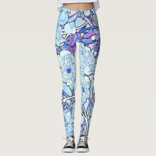 Legging Flores da peônia de Nouveau da arte por todo o
