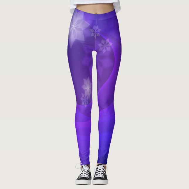 Legging Flores De abstrato No Fundo Do Indigo Dobrado (Frente)