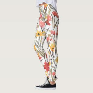 Legging Flores de Aquarela bonito Padrão Floral Botânico