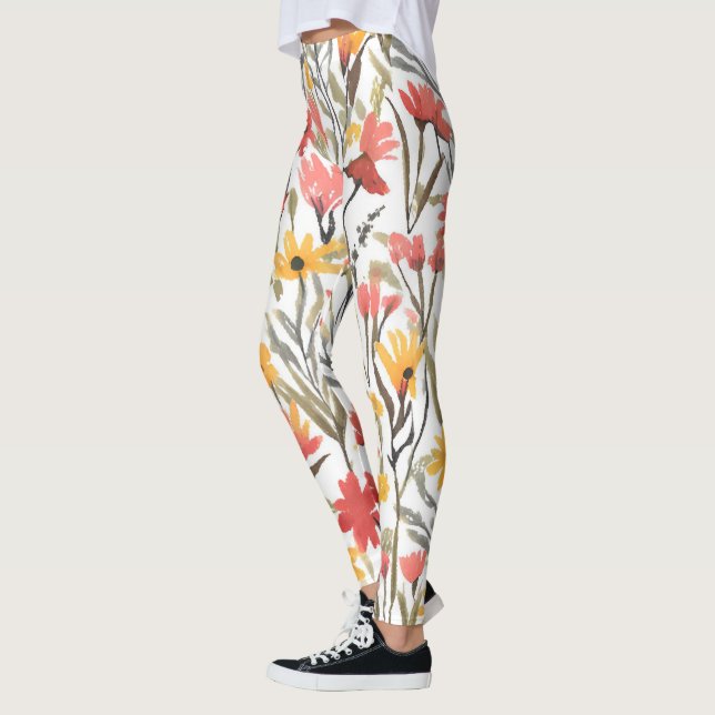Legging Flores de Aquarela bonito Padrão Floral Botânico (Esquerda)