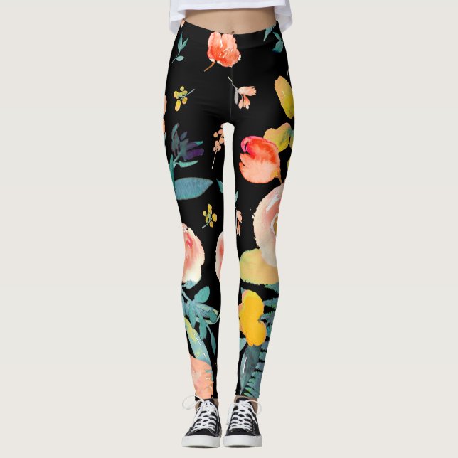 Legging Flores de Aquarela PixDezines/fundo DIY (Frente)