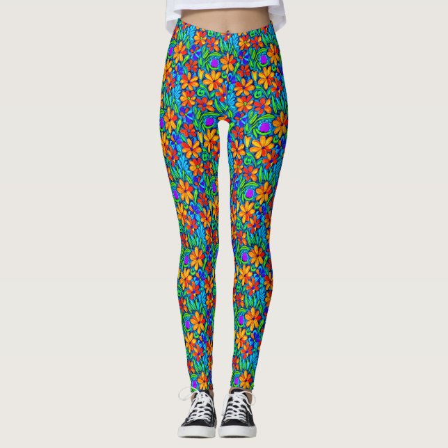 Legging Flores de Arte Folclórica Brilhantes (Frente)