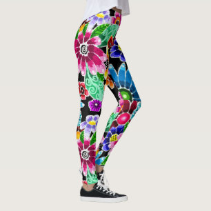 Legging Flores De Arte Folclórica Multicolorida Floreais R