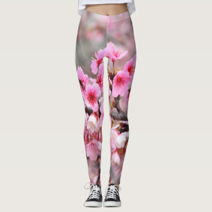 Legging Flores de árvores cor-de-rosa floral japonesas