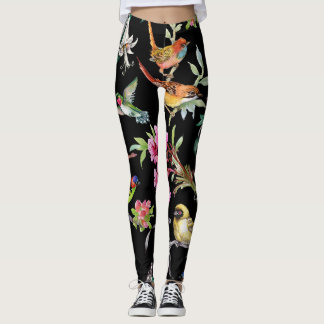 Legging Flores de Aves Tropicais: Padrão de Aquarela
