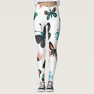 Legging Flores de Borboletas: Coleção Desenhada Mão