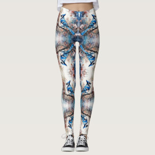 Legging Flores de cerejeira de pássaro azul aquarela