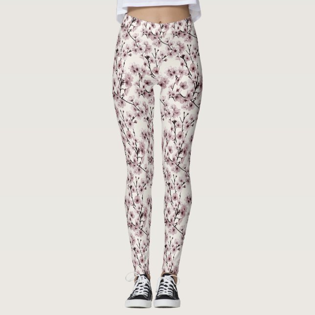 Legging Flores de Cerejeira em Marfim — Delicadas e Contem (Frente)