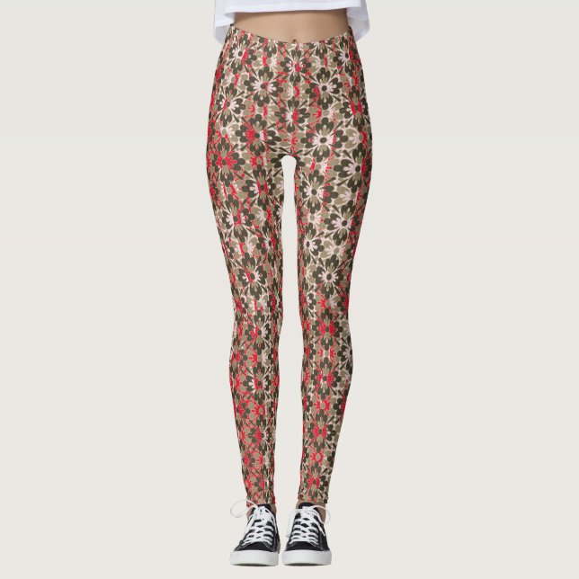 Legging Flores de cinza, vermelho e preto (Frente)