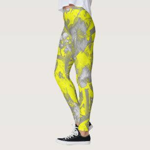 Legging Flores de Cinzas Amarelas Estilizadas Floral