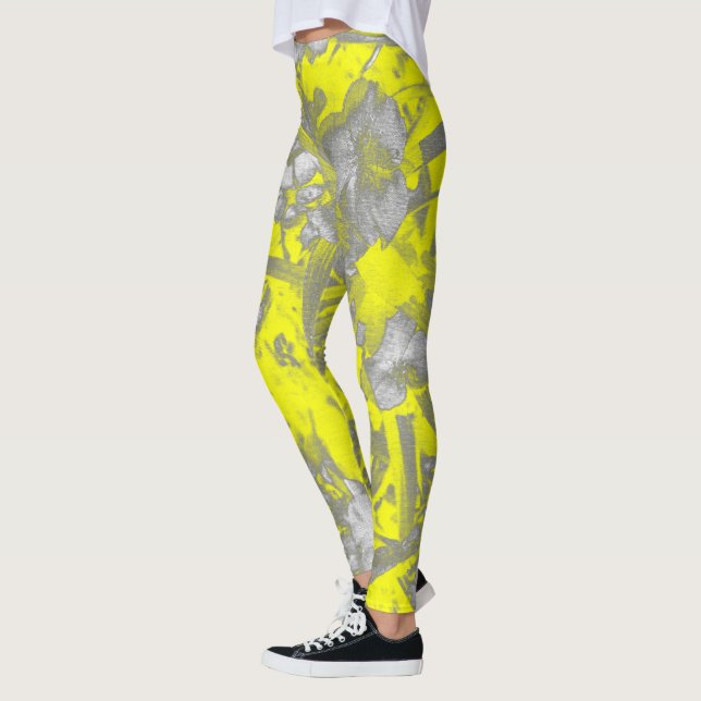 Legging Flores de Cinzas Amarelas Estilizadas Floral (Esquerda)