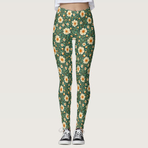 Legging Flores de Creme em Verde