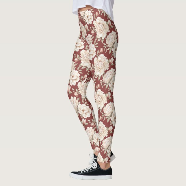 Legging Flores de Creme Vermelho (Esquerda)