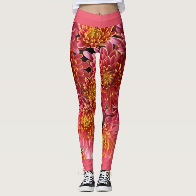 Legging flores de crisântemo exóticas (Frente)