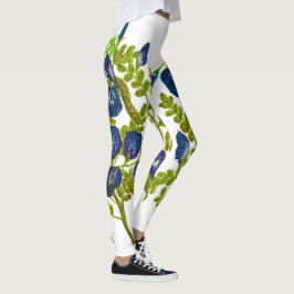 Legging flores de ervilha-borboleta azul