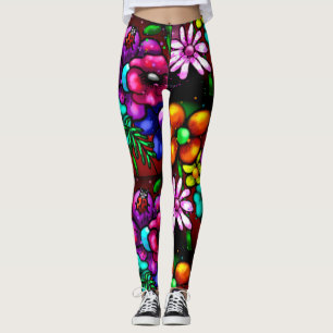 Legging Flores de Estilo de grafite e Vermelho Puro Rosa L