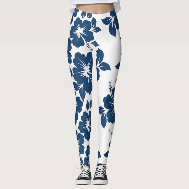 Legging Flores de Hibisco Azul Havaianos (Frente)