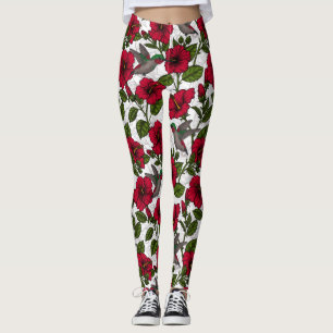 Legging Flores de hibisco e beija-flores