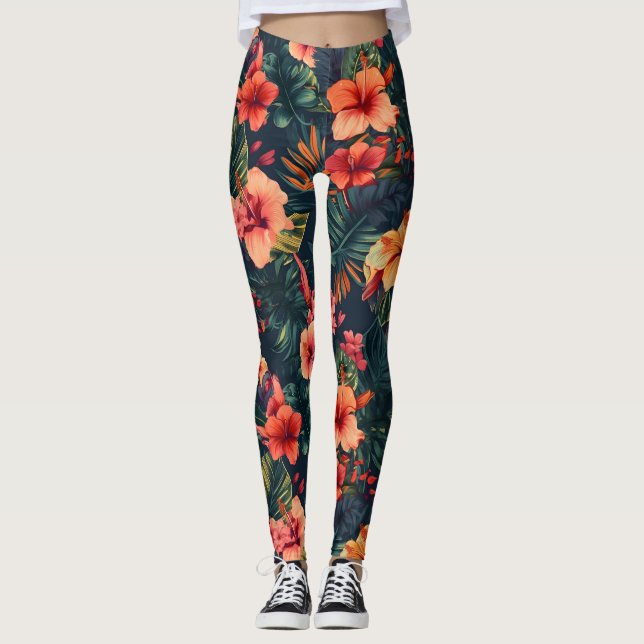 Legging Flores De Hibisco, Um Padrão Floral Tropical (Frente)