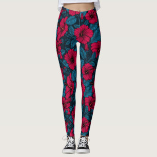 Legging Flores de hibisco vermelho