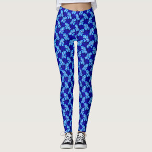 Legging Flores de Hibiscus, Tartarugas de Honu Azuis Oceân